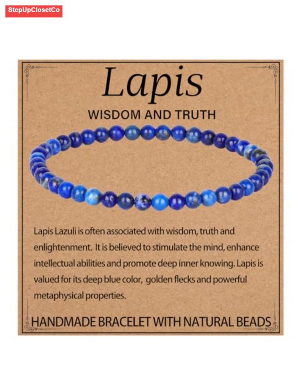 Handmade Natural Lapis Lazuli Stretch Bracelet Healing Crystal Round Stone